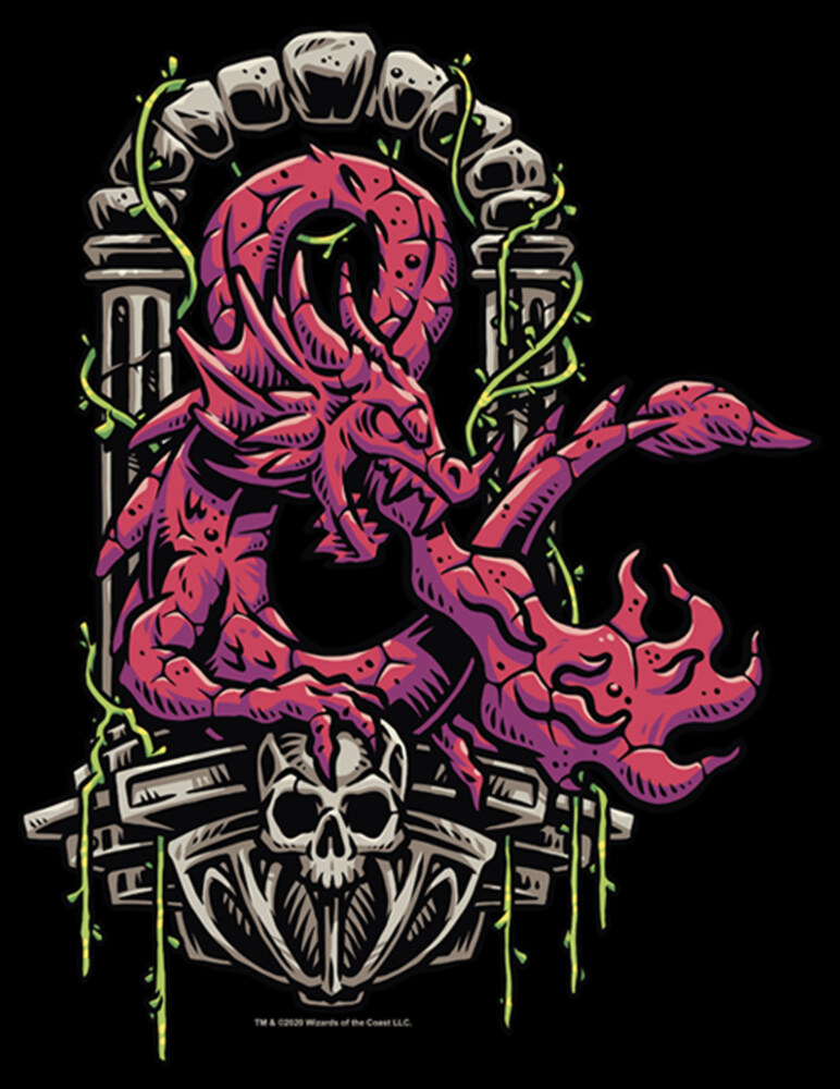Men's Dungeons & Dragons Red Dragon Logon On Top of Skull  Adult T-Shirt