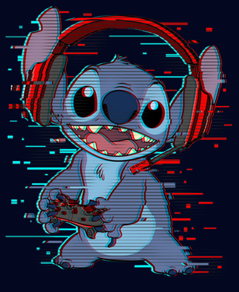 Men's Lilo & Stitch Red and Blue Gamer  Adult T-Shirt