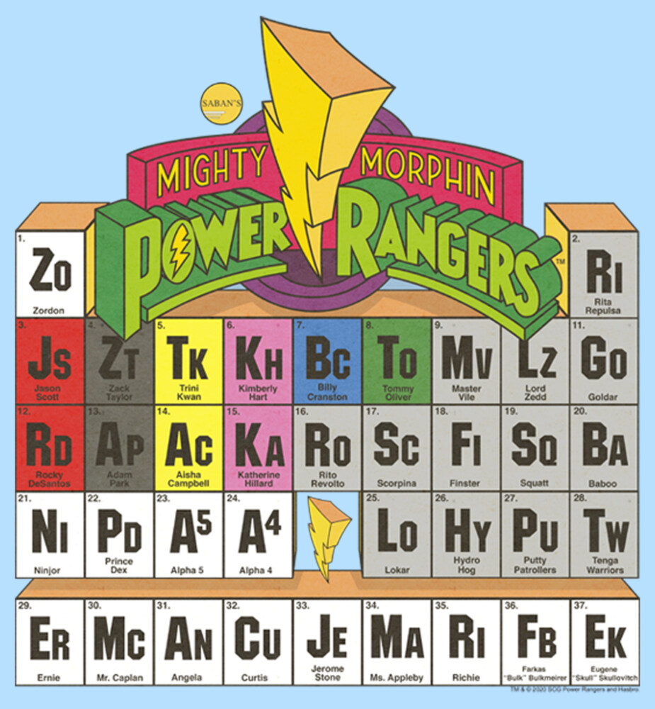 Men's Power Rangers Periodic Table  Adult T-Shirt
