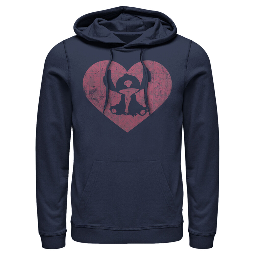 Men's Lilo & Stitch Heart Silhouette  Adult Pull Over Hoodie