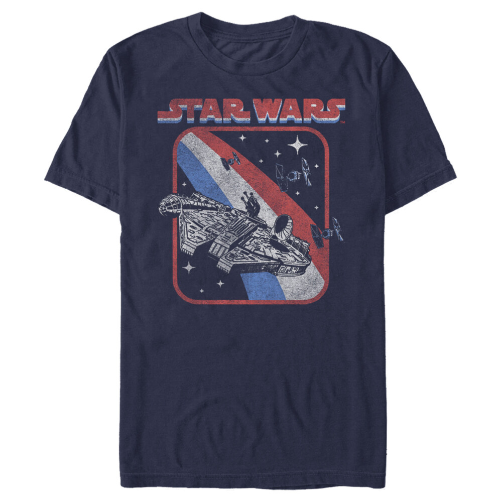 Men's Star Wars Patriotic Vintage Millennium Falcon Stripes  Adult T-Shirt