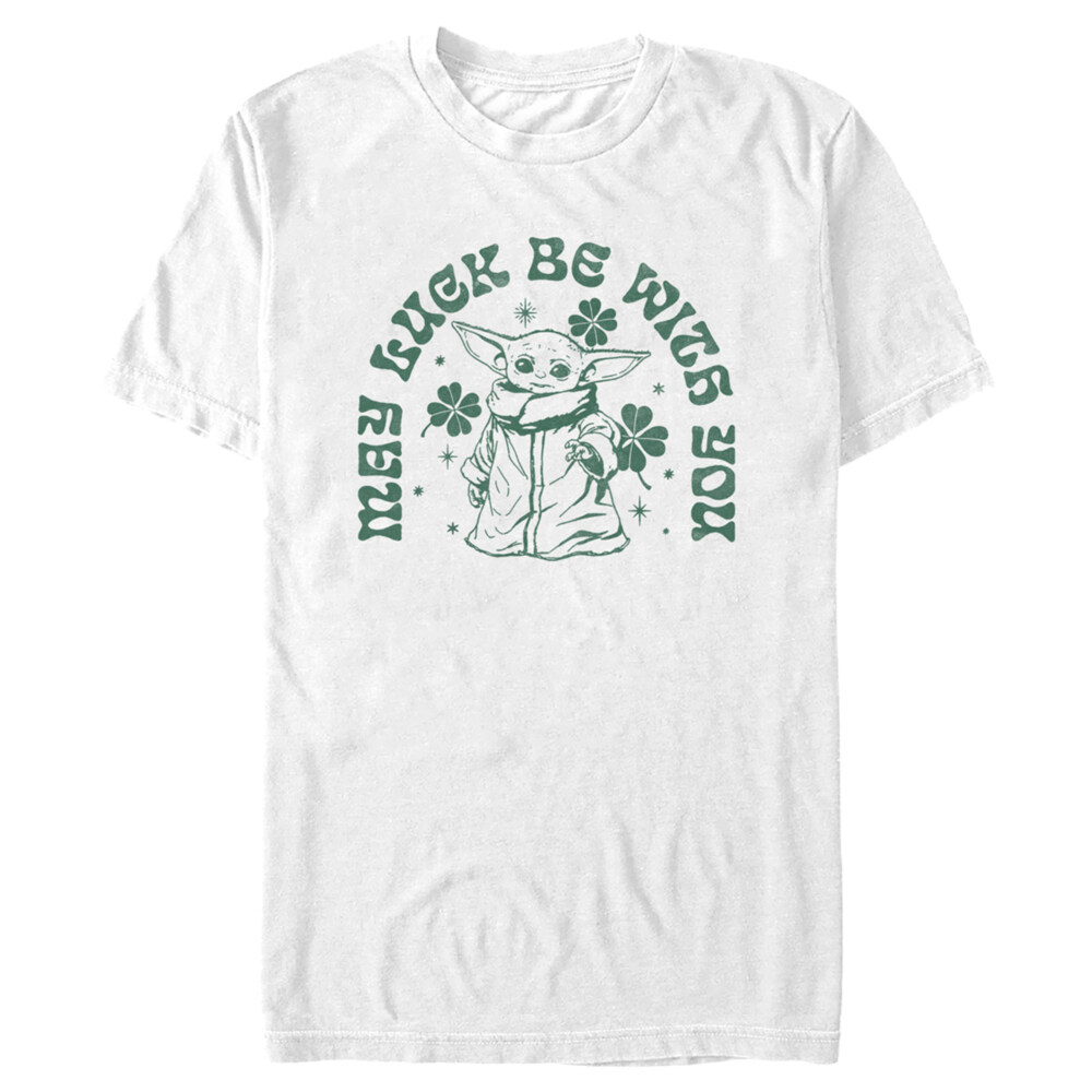 Men's Star Wars: The Mandalorian St. Patrick's Day Grogu May Luck be with You Retro  Adult T-Shirt