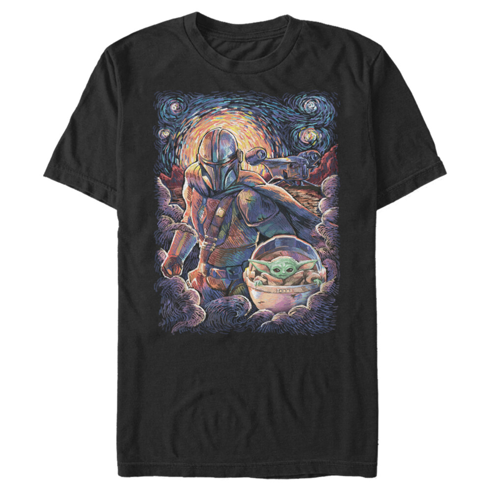 Men's Star Wars: The Mandalorian Starry Night Best Friend Portrait  Adult T-Shirt