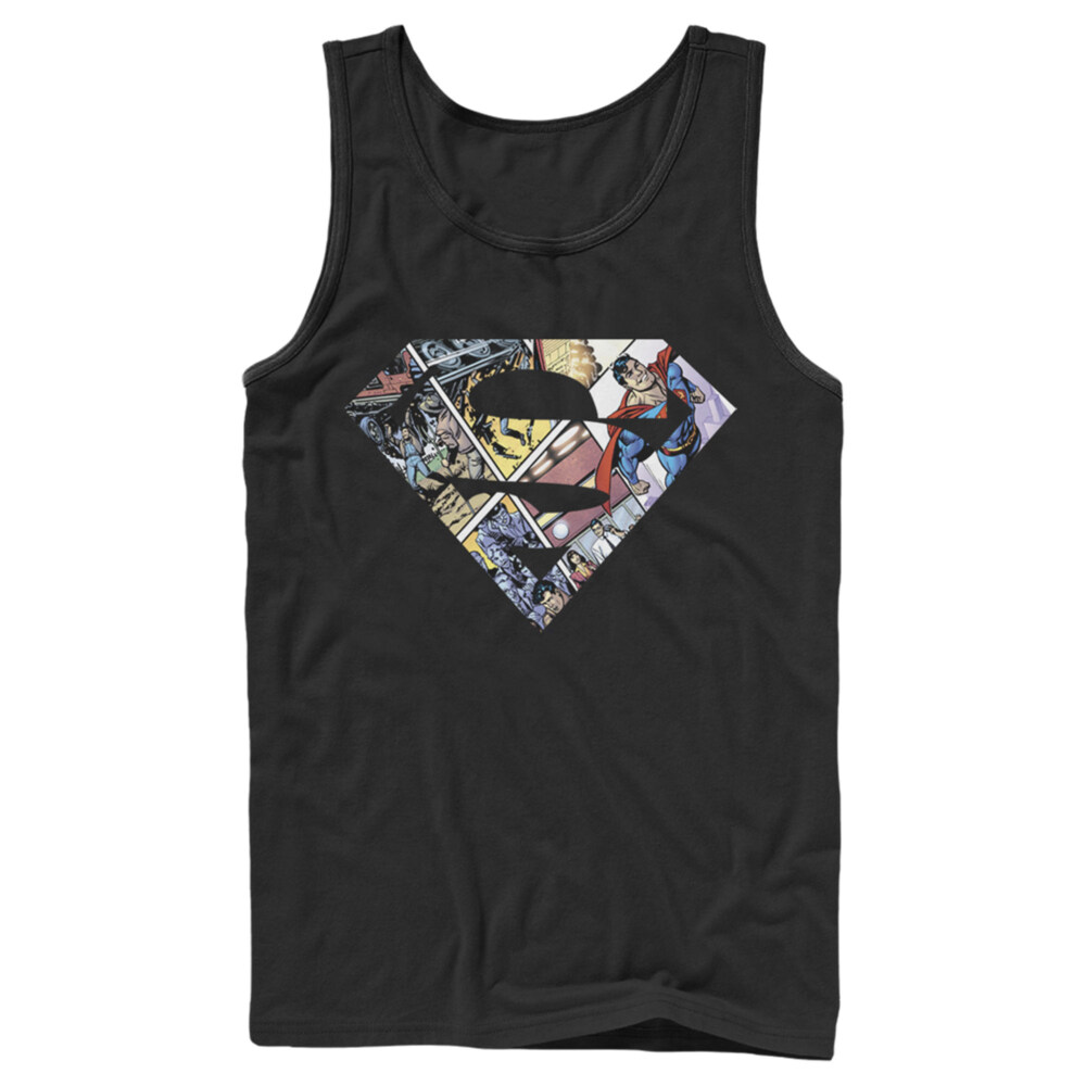 Men's Superman Comic Panel Shield Logo  Adult Tank Top