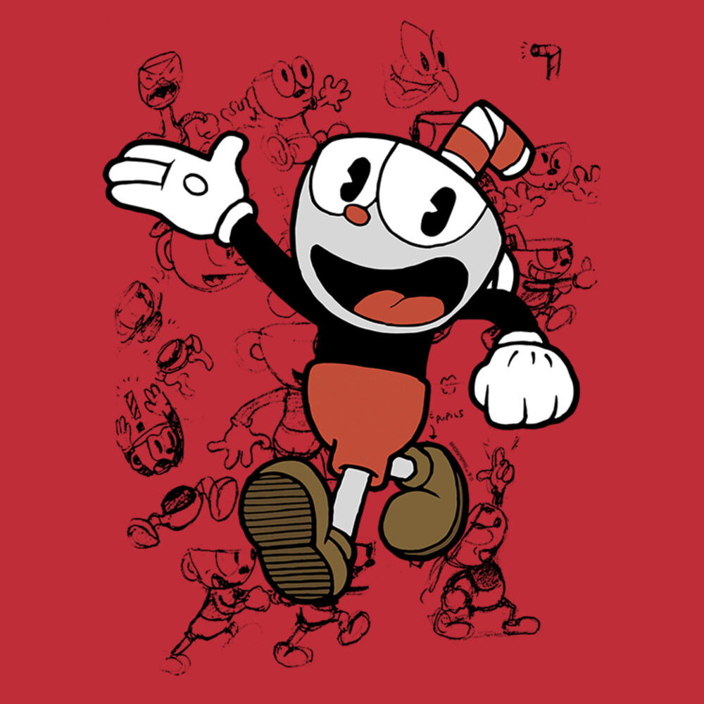 Men's Cuphead Sketch Parade  Adult T-Shirt