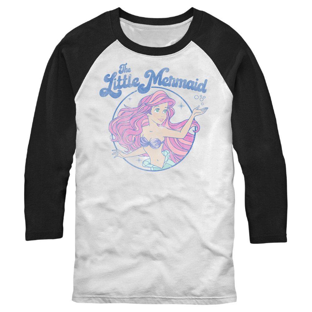Men's The Little Mermaid Distressed Title and Ariel  Adult Baseball Tee