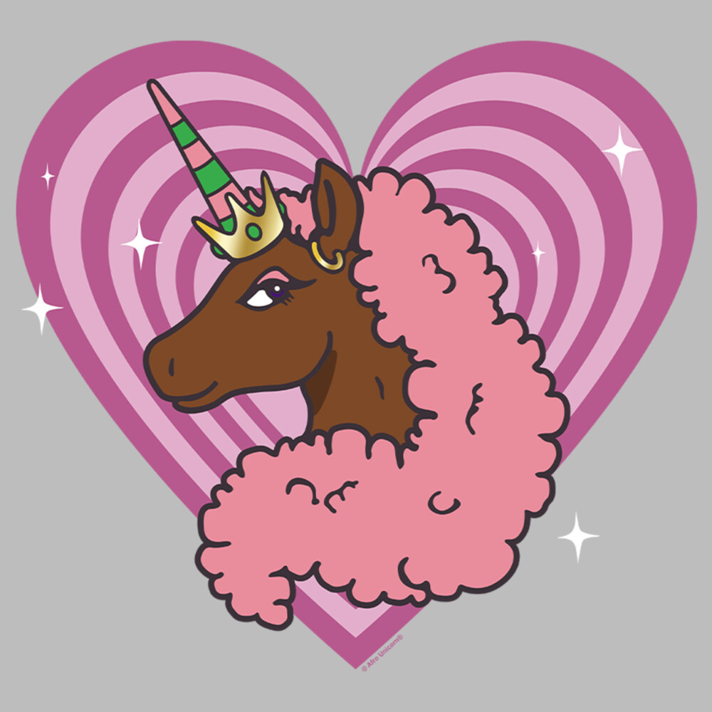 Men's Afro Unicorn Hearts  Adult T-Shirt