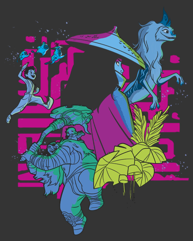 Men's Raya and the Last Dragon Colorful Characters in Action  Adult T-Shirt