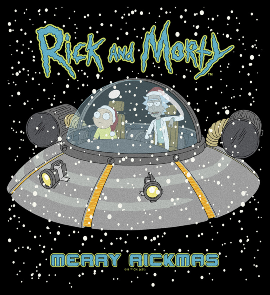 Men's Rick And Morty Snowing Spaceship Merry Rickmas  Adult T-Shirt