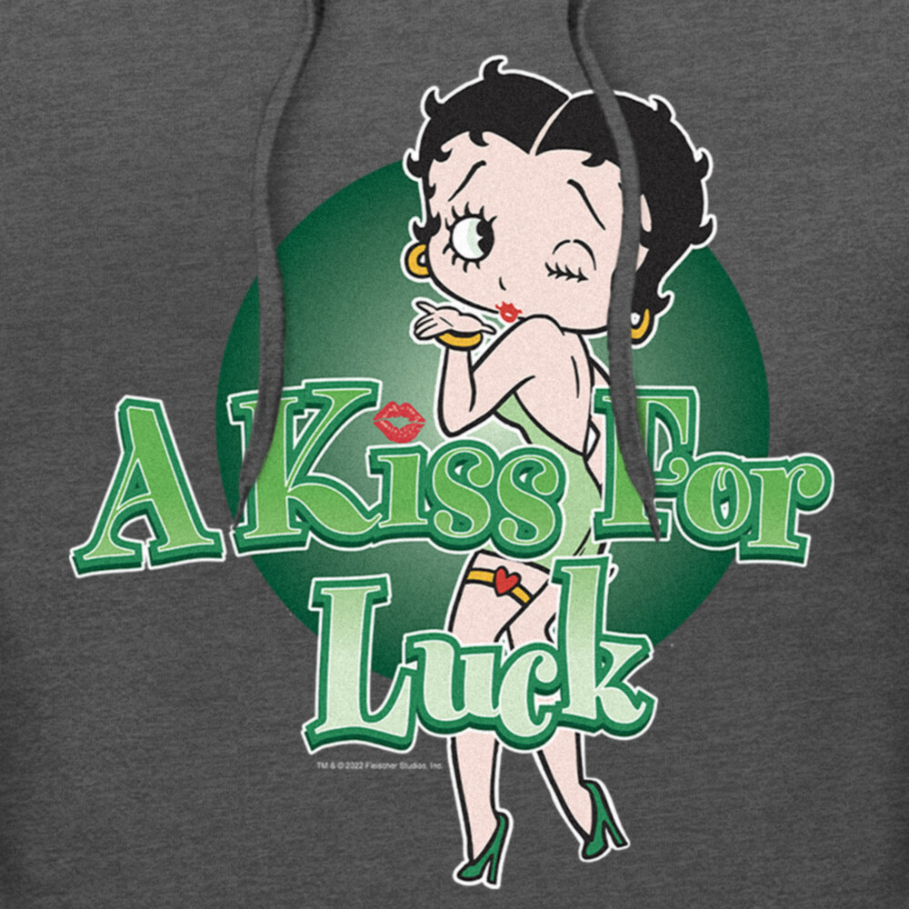 Men's Betty Boop St. Patrick's Day Betty A Kiss for Luck  Adult Pull Over Hoodie