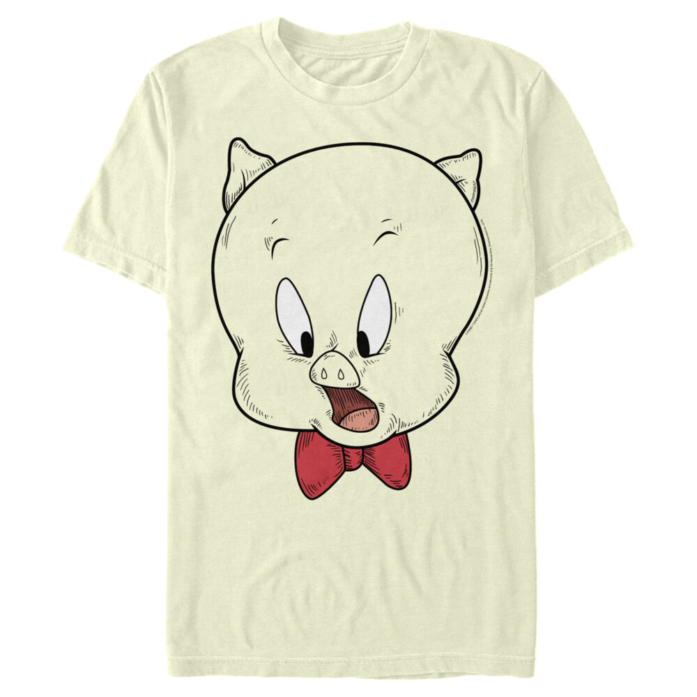 Men's Looney Tunes Porky Big Face Drawing  Adult T-Shirt