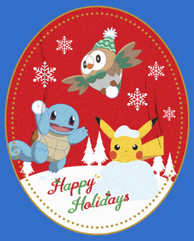 Men's Pokemon Christmas Happy Holidays Patch  Adult Pull Over Hoodie
