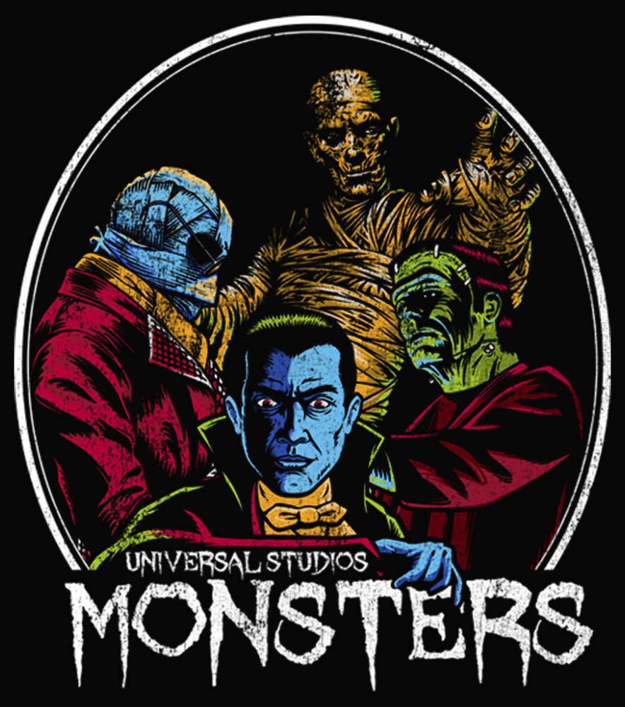 Men's Universal Monsters In Circle Frame  Adult T-Shirt