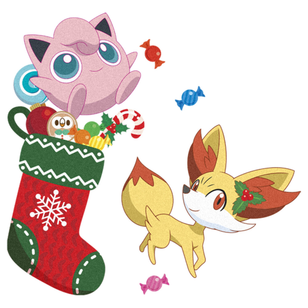 Men's Pokemon Christmas Jigglypuff and Fennekin Stocking  Adult Long Sleeve Shirt