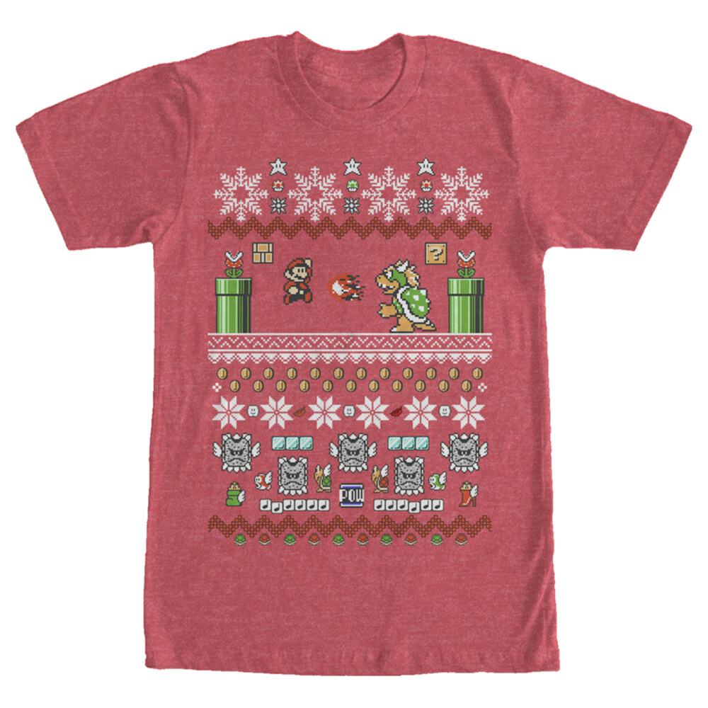 Men's Nintendo Mario and Bowser Ugly Christmas Sweater  Adult T-Shirt