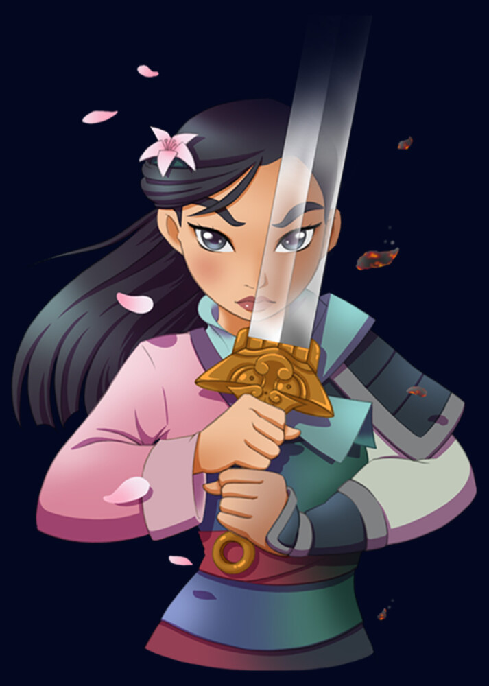 Men's Disney Princesses Mulan Anime Reflection  Adult T-Shirt