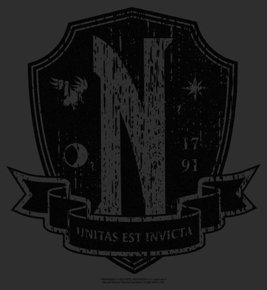 Men's Wednesday Nevermore Academy Distressed Emblem  Adult T-Shirt