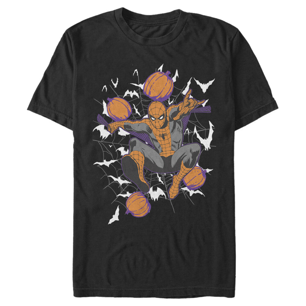 Men's Marvel Halloween Spider-Man Pumpkin Web  Adult T-Shirt
