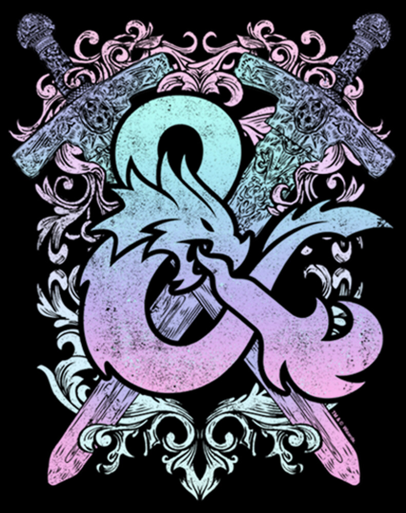 Men&#039;s Dungeons &amp; Dragons Pastel Rainbow Sword &amp; Fire Logo  Adult Pull Over Hoodie