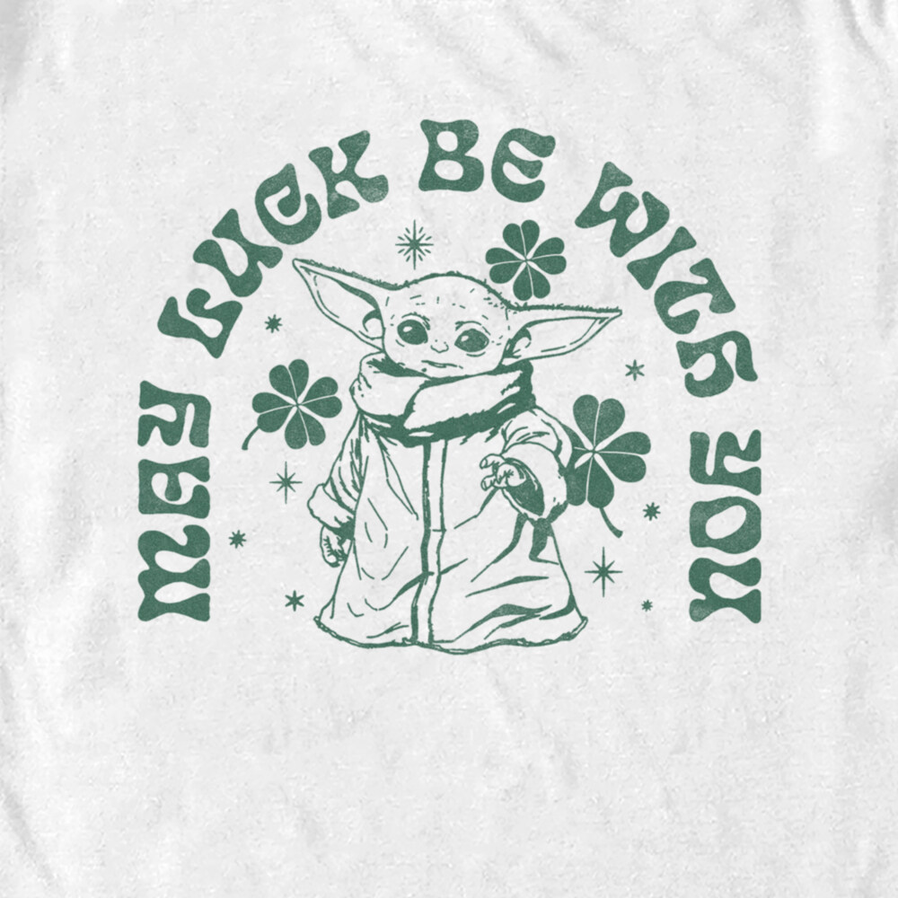 Men's Star Wars: The Mandalorian St. Patrick's Day Grogu May Luck be with You Retro  Adult T-Shirt