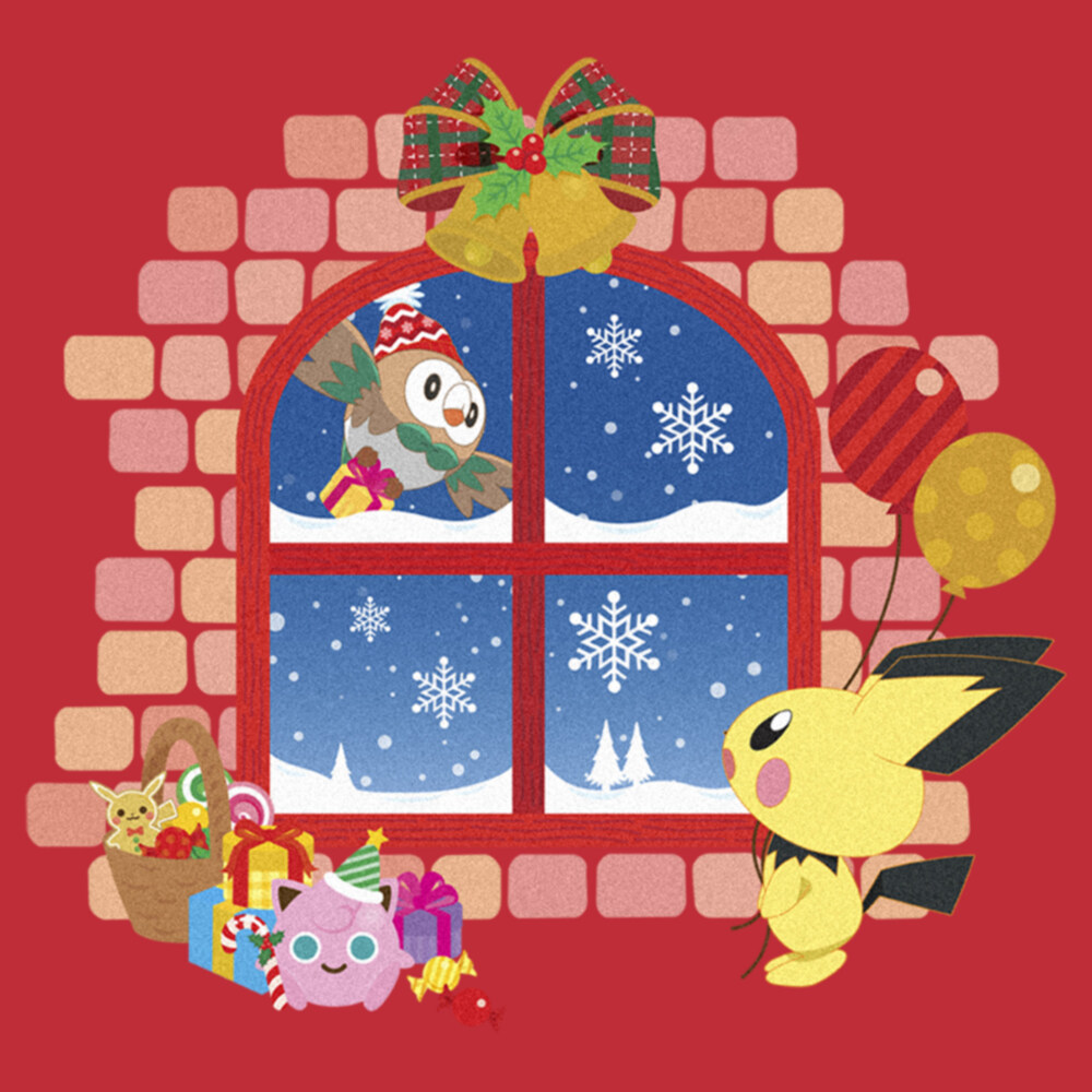 Men's Pokemon Christmas Window  Adult T-Shirt