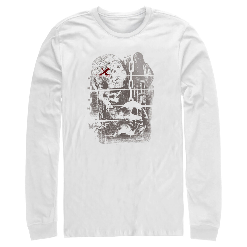 Men's Pirates of the Caribbean: Curse of the Black Pearl Jack Sparrow Distressed Skull Poster  Adult Long Sleeve Shirt