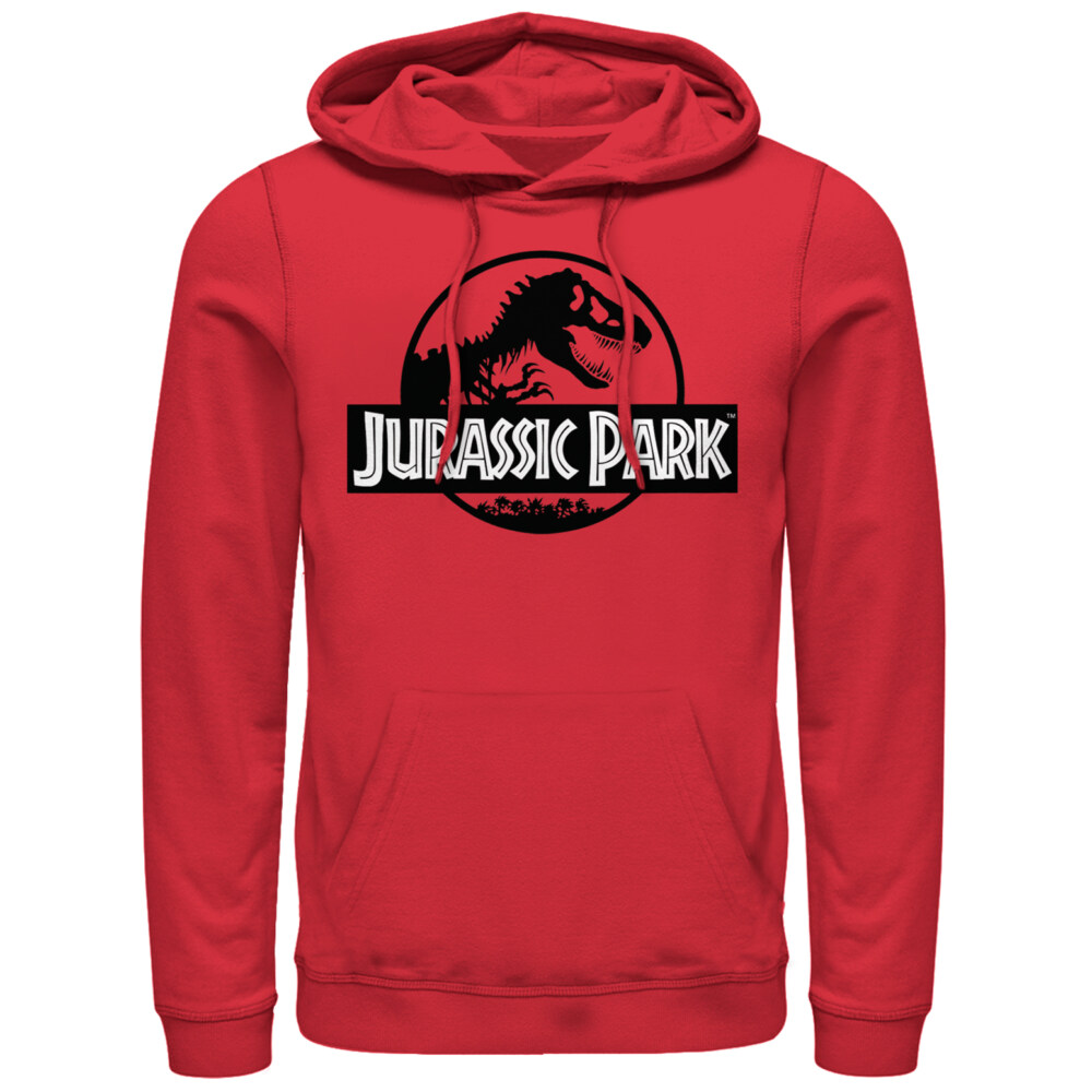 Men's Jurassic Park Black and White Logo  Adult Pull Over Hoodie
