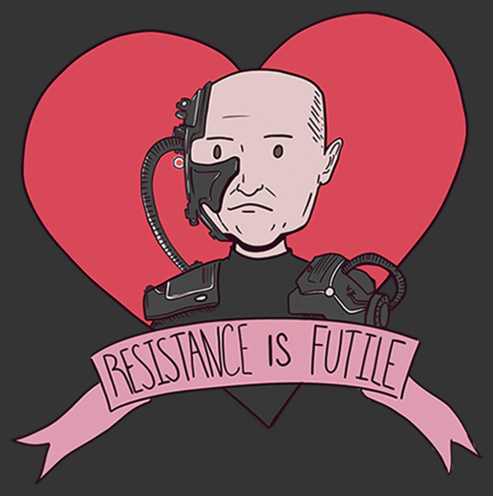 Men's Star Trek: The Next Generation Valentine's Cartoon Borg Picard Heart Resistance Is Futile  Adult Sweatshirt