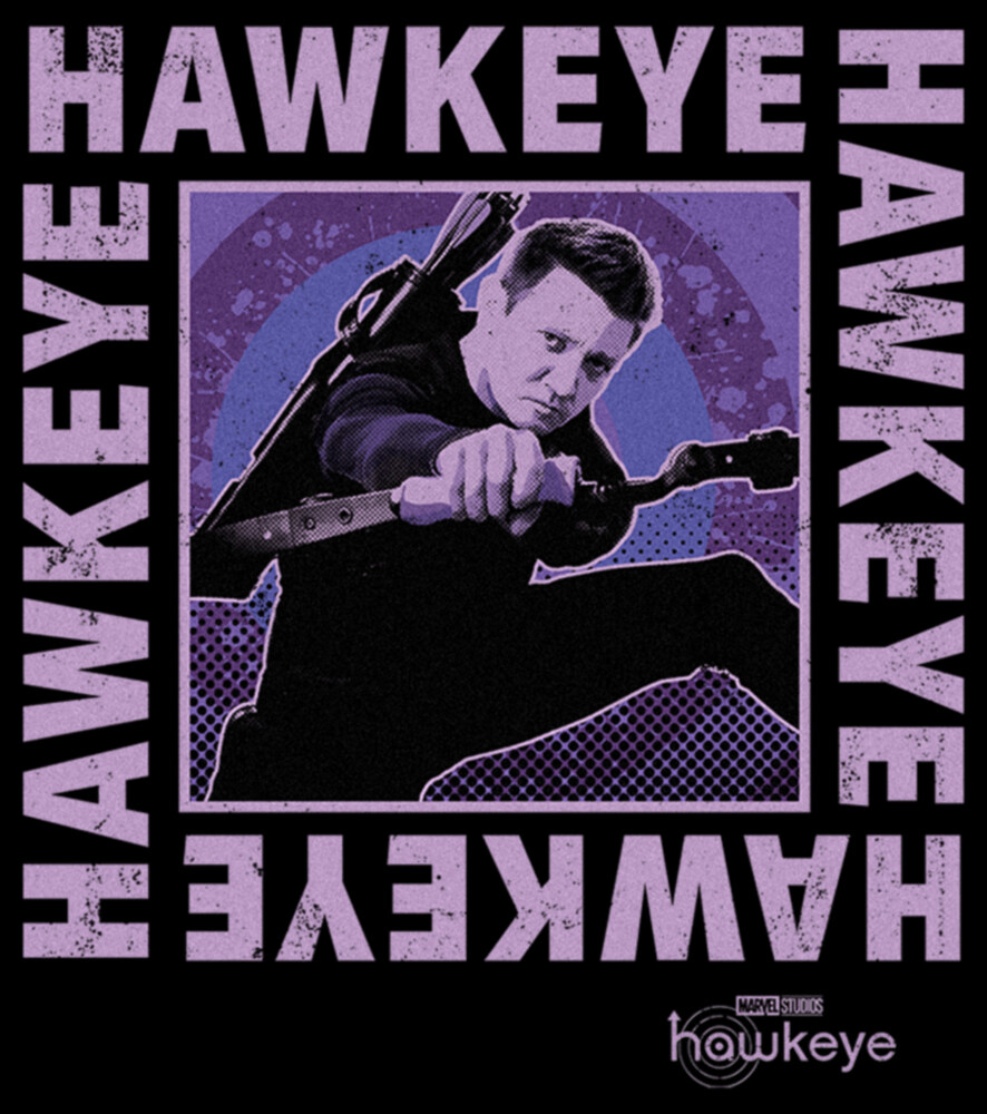 Men's Marvel Hawkeye Ready To Shoot Bow Purple Box  Adult T-Shirt