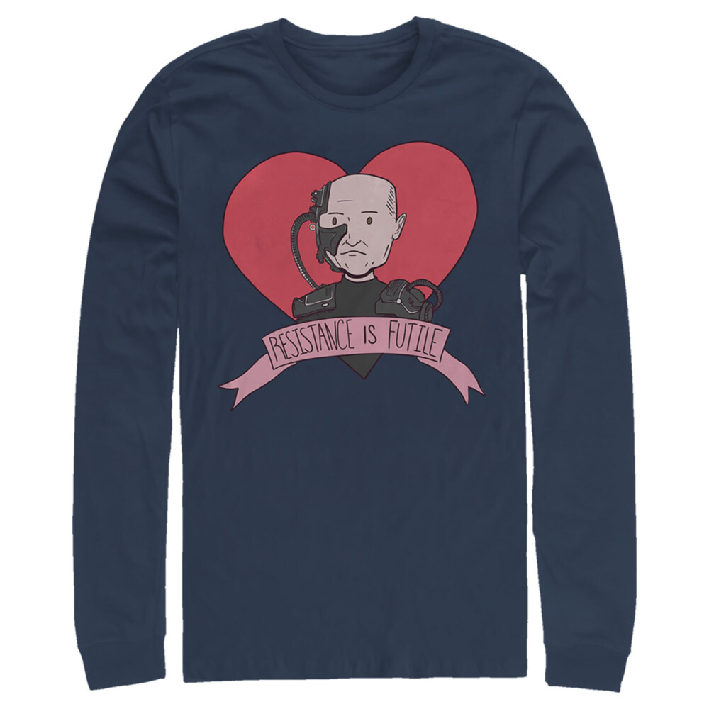 Men's Star Trek: The Next Generation Valentine's Cartoon Borg Picard Heart Resistance Is Futile  Adult Long Sleeve Shirt