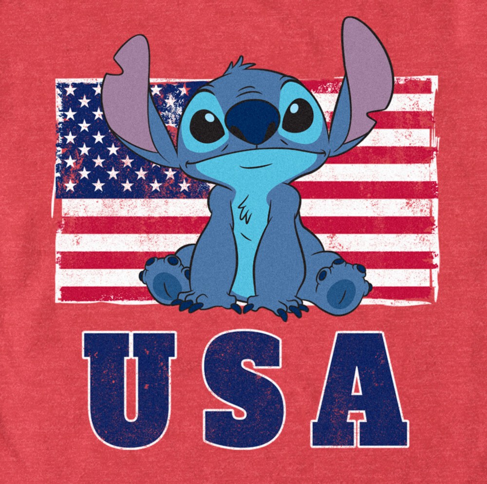 Men's Lilo & Stitch Distressed Red, White, and Blue  Adult T-Shirt