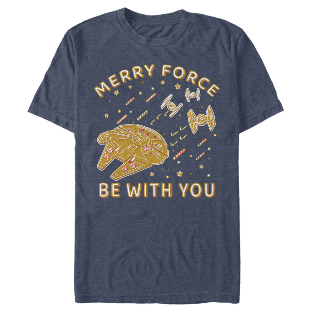 Men's Star Wars Merry Force Gingerbread Millennium Falcon  Adult T-Shirt