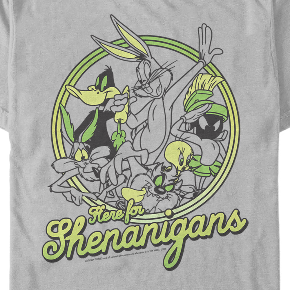 Men's Looney Tunes St. Patrick's Day Here for Shenanigans  Adult T-Shirt