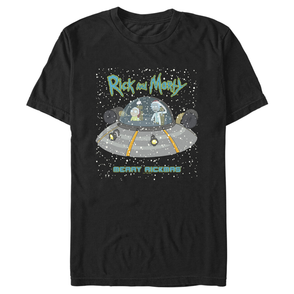 Men's Rick And Morty Snowing Spaceship Merry Rickmas  Adult T-Shirt