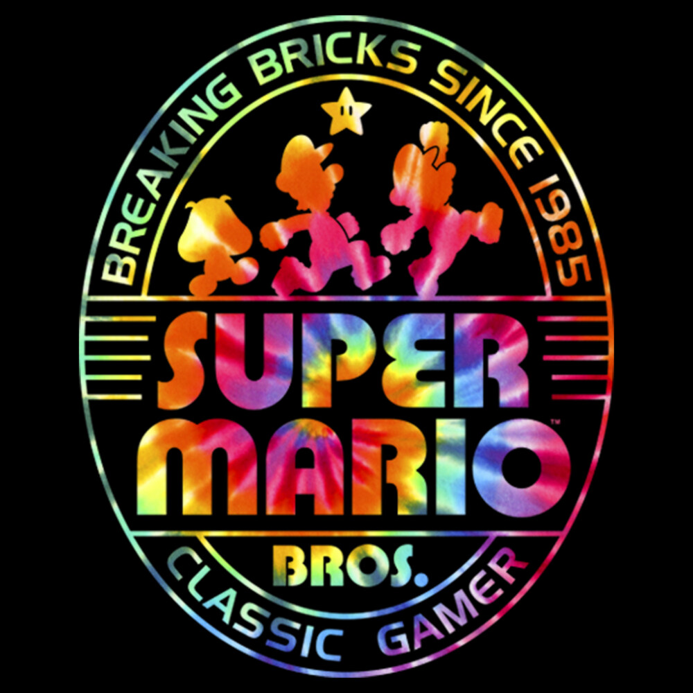 Men's Nintendo Super Mario Brick Break 85 Tie-Dye Logo  Adult T-Shirt