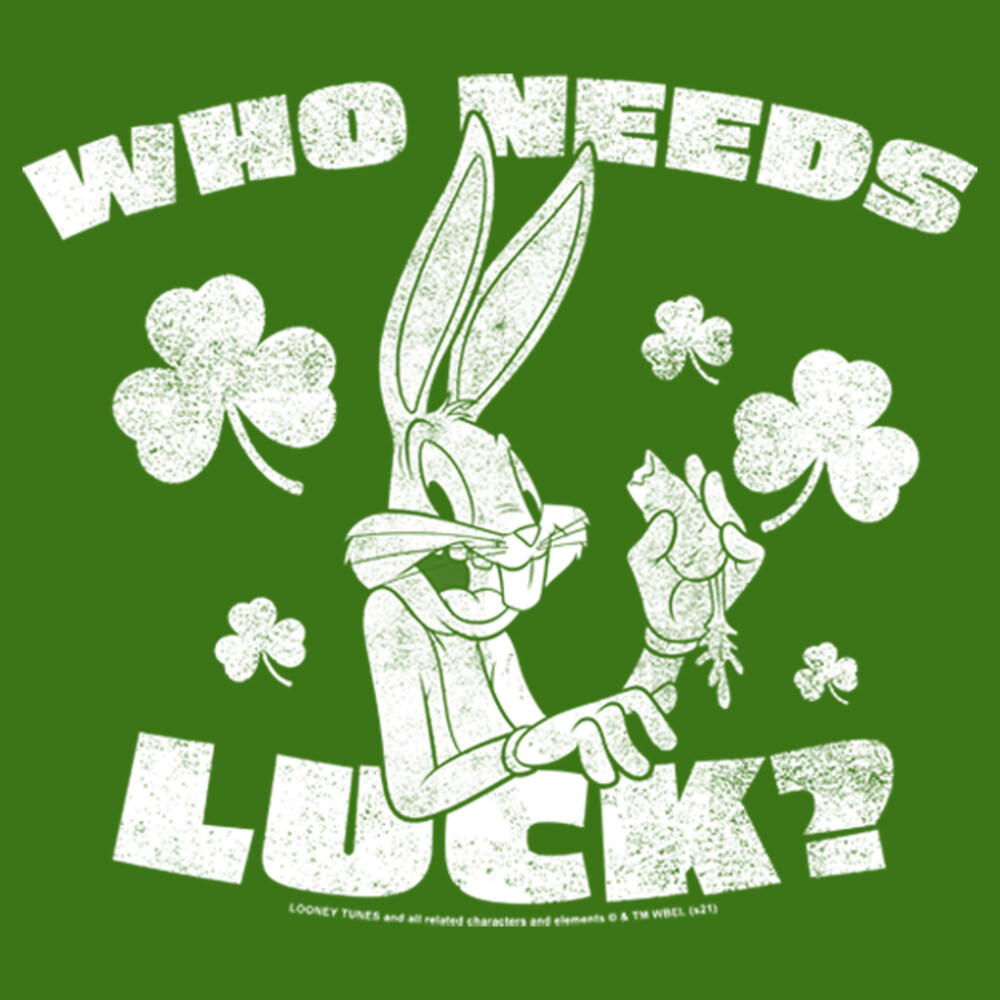 Men's Looney Tunes St. Patrick's Day Bugs Bunny Who Needs Luck?  Adult T-Shirt