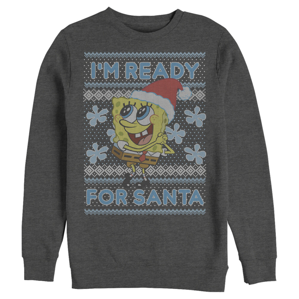 Men's SpongeBob SquarePants Ugly Christmas Ready Santa  Adult Sweatshirt