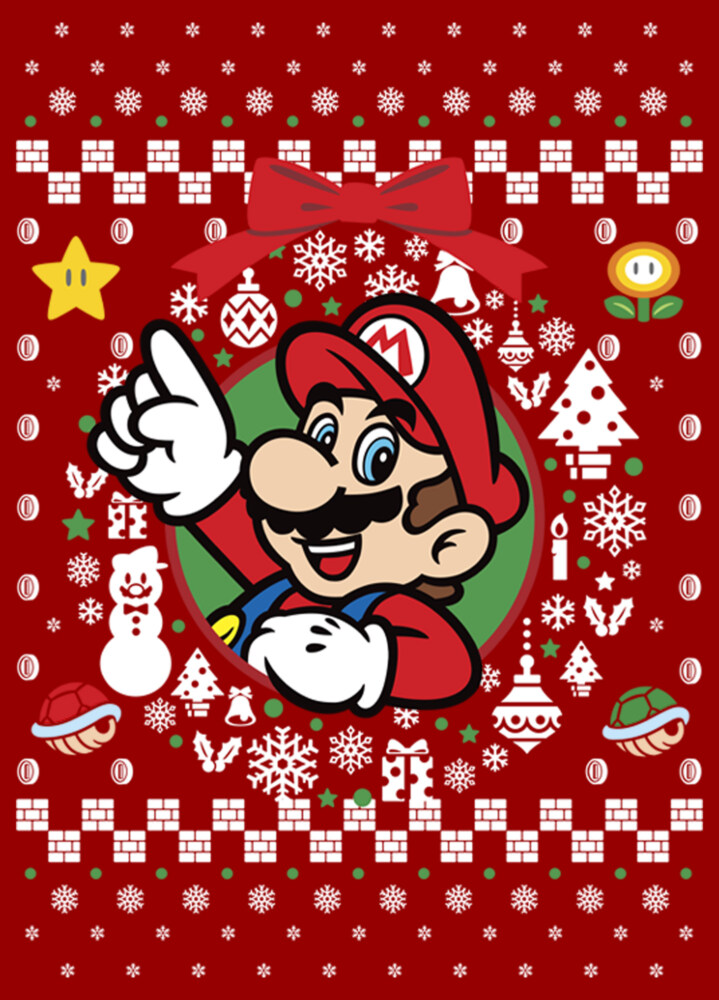 Men's Nintendo Ugly Christmas Mario Wreath  Adult T-Shirt