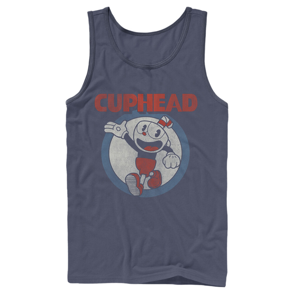 Men's Cuphead Smile and Wave Distressed  Adult Tank Top