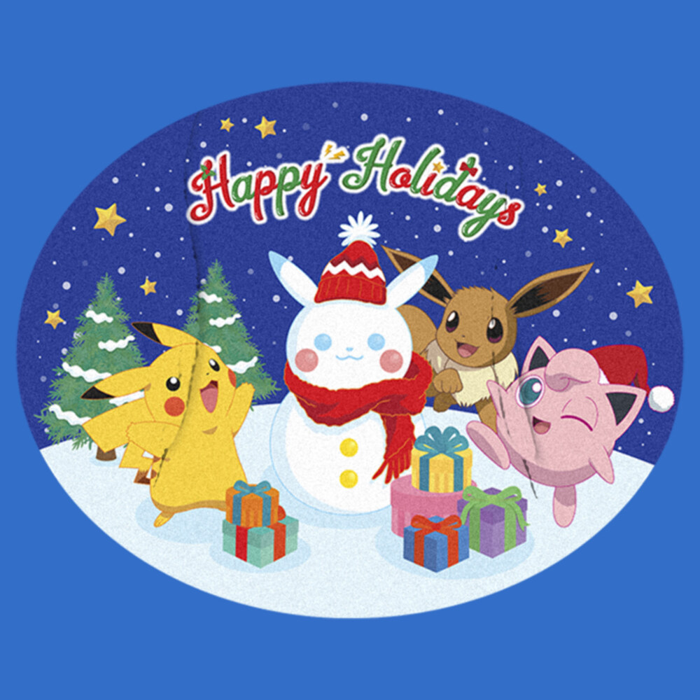 Men's Pokemon Christmas Happy Holidays Snowman  Adult Pull Over Hoodie