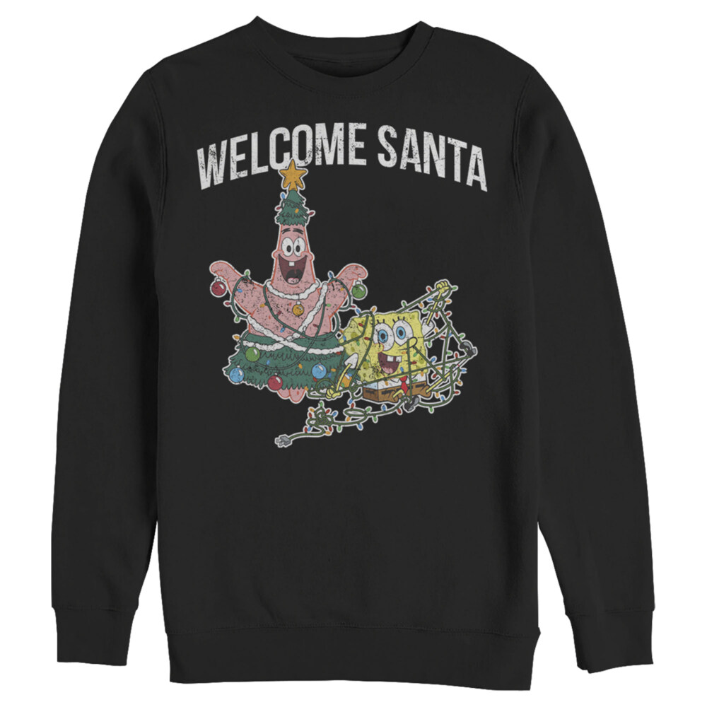 Men&#039;s SpongeBob SquarePants Christmas Welcome Santa  Adult Sweatshirt