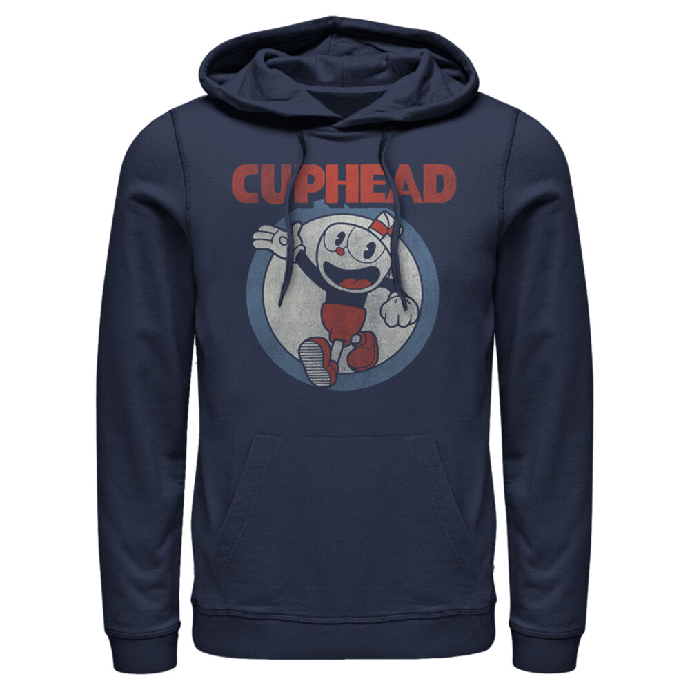 Men's Cuphead Smile and Wave Distressed  Adult Pull Over Hoodie