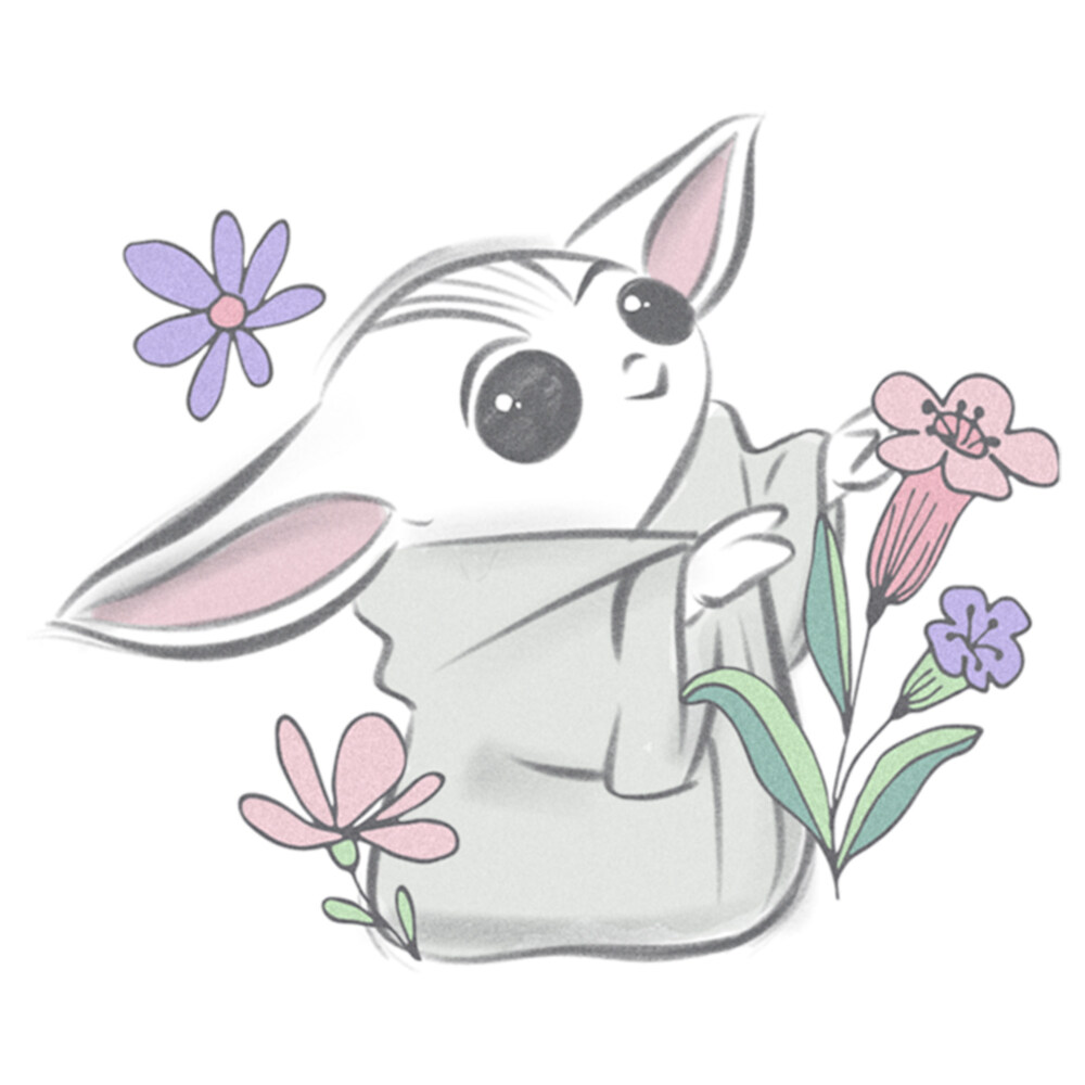Men's Star Wars: The Mandalorian Grogu Flower Sketch  Adult T-Shirt