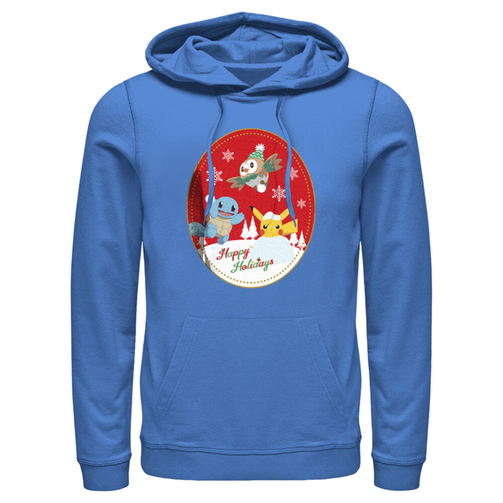 Men's Pokemon Christmas Happy Holidays Patch  Adult Pull Over Hoodie