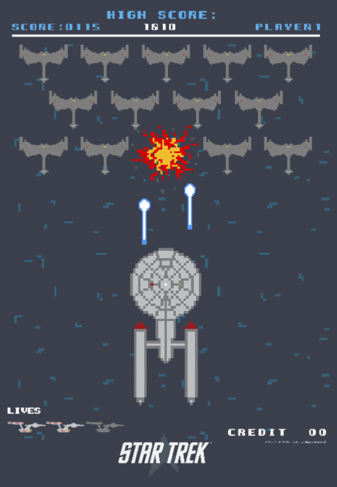 Men's Star Trek Enterprise Pixel Video Game Battle  Adult T-Shirt