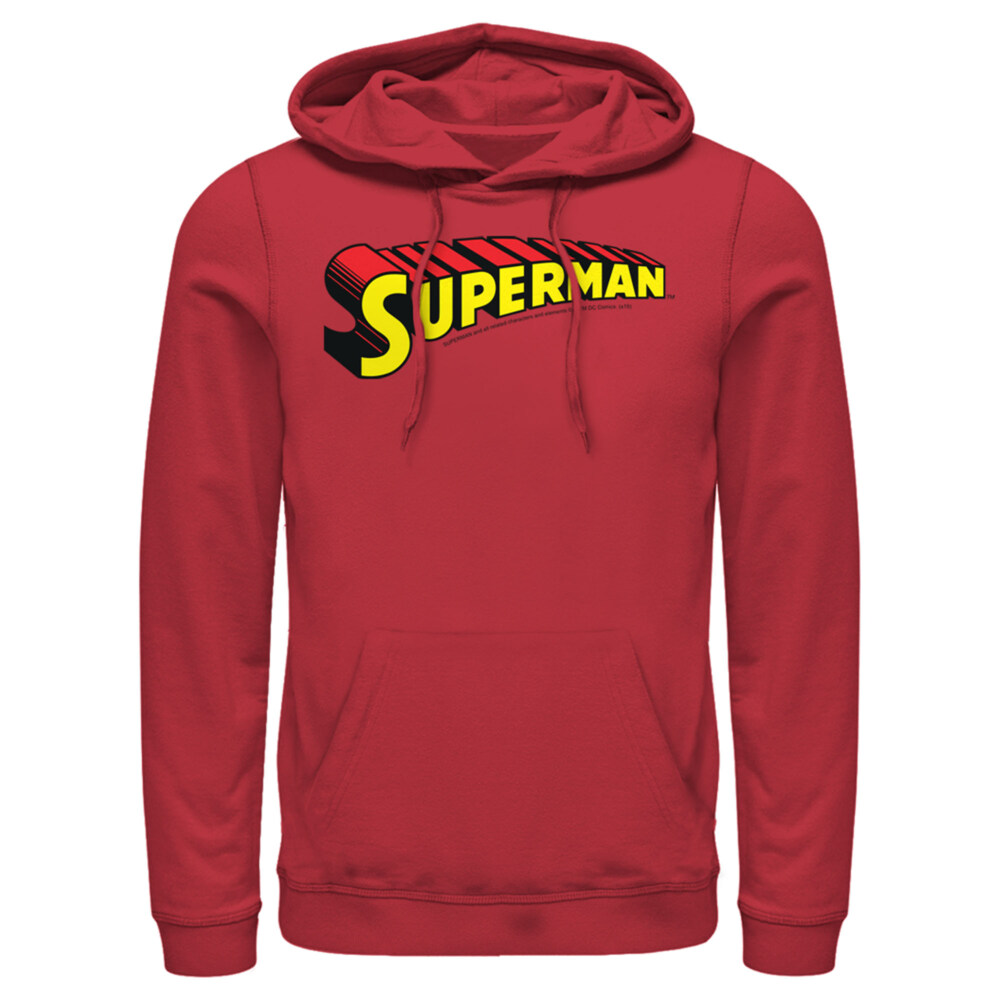 Men's Superman Classic Text Logo  Adult Pull Over Hoodie