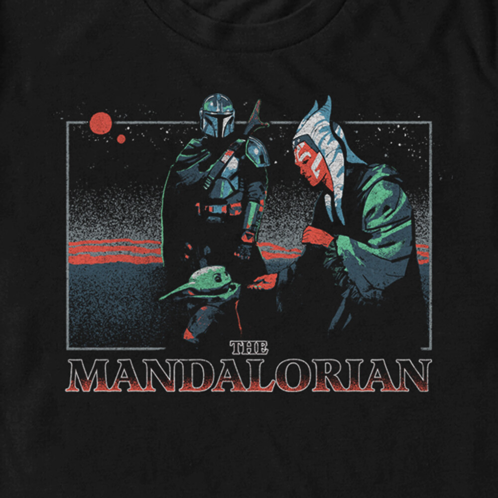 Men's Star Wars: The Mandalorian Retro Sunset with Grogu and Ahsoka  Adult T-Shirt