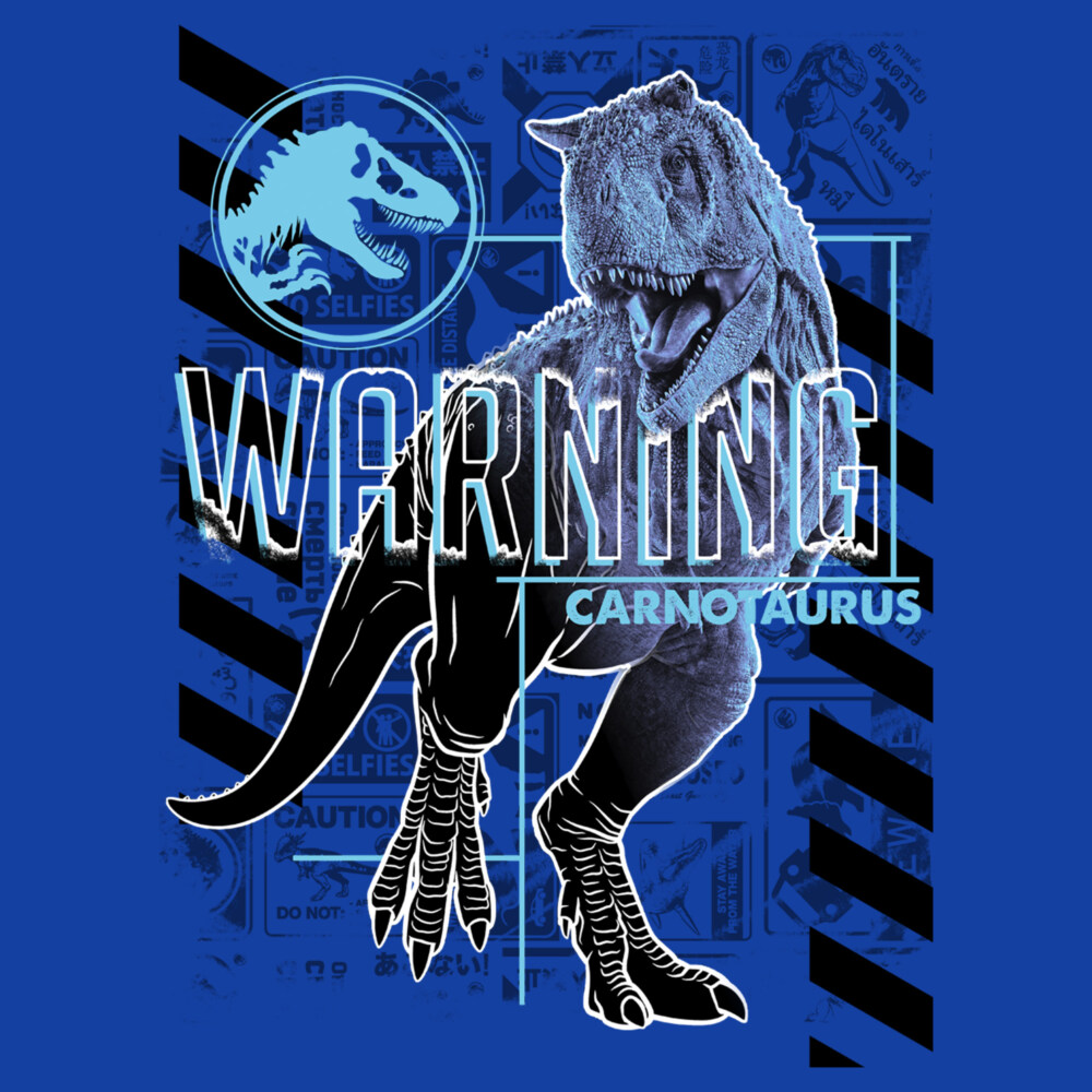 Men's Jurassic World: Dominion Warning Carnotaurus Dinosaur  Adult T-Shirt
