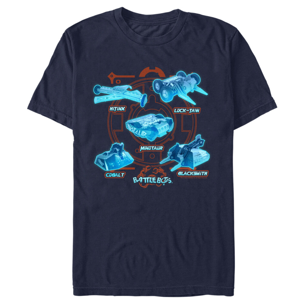 Men's Battlebots Blue Neon Robots  Adult T-Shirt