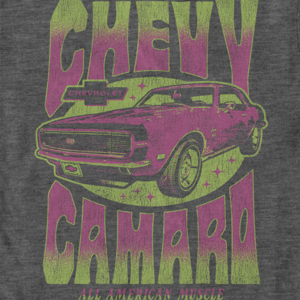 Men's General Motors Retro Pink and Green Chevy Camaro  Adult T-Shirt